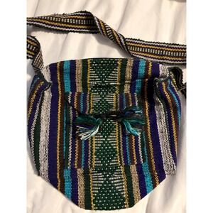 Boho South American Striped Crossbody Bag Tassel Pocket Zipper Closure